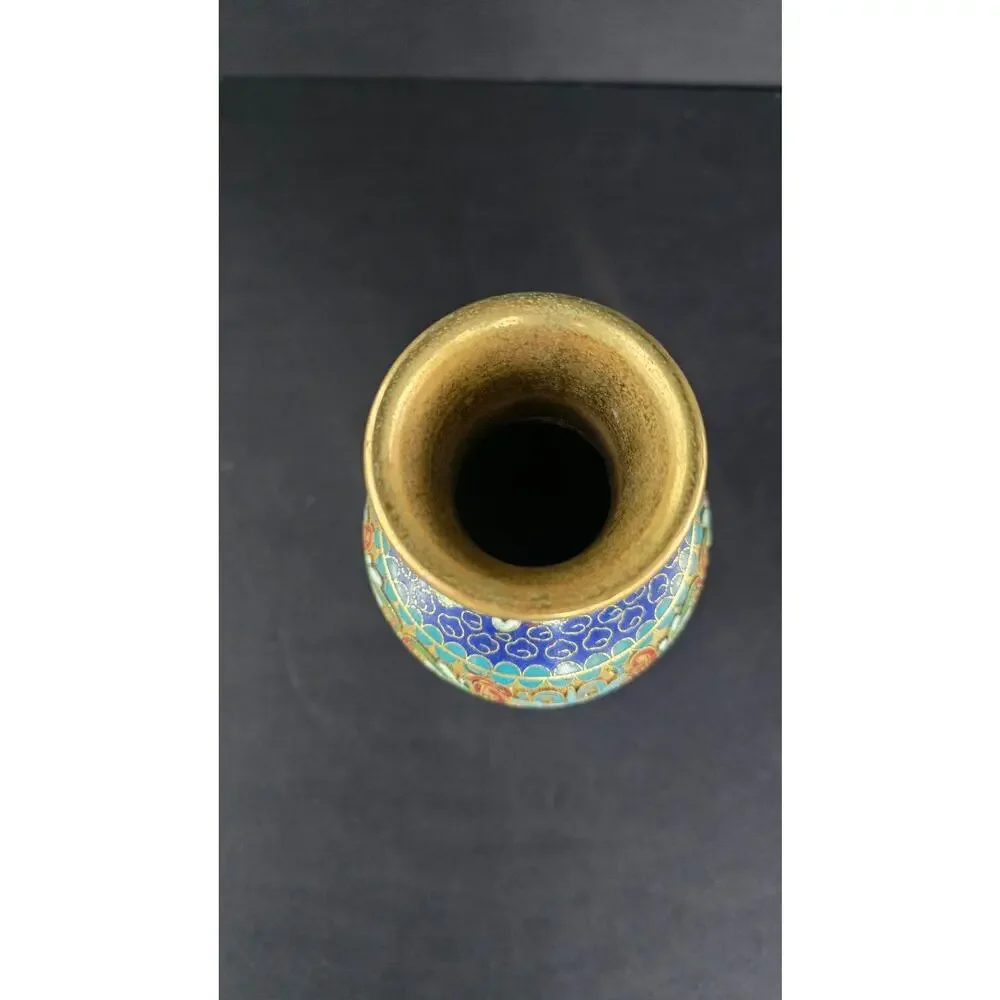 Antique Cloisonne Blue Brass Flower 7